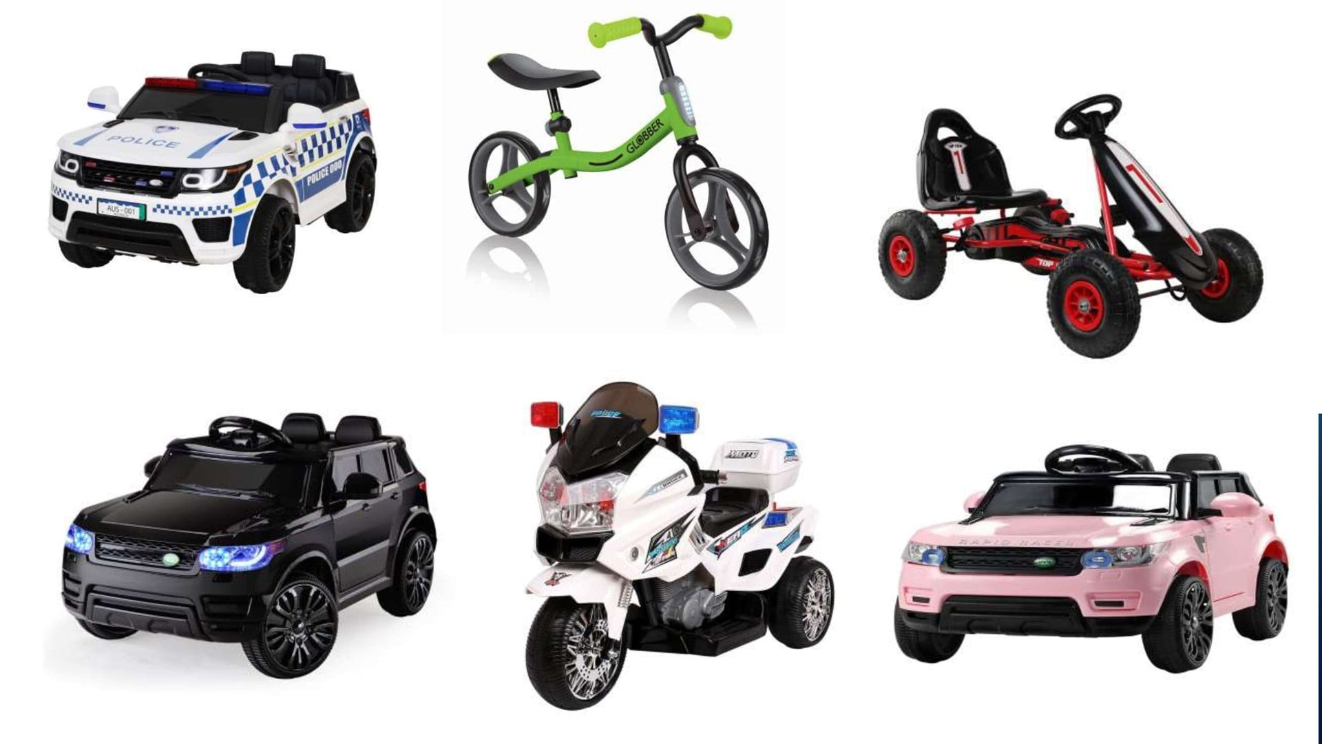 Ride on Cars, Motorbikes, Go Karts, Balance Bikes