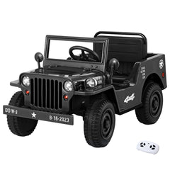 Rigo Kids Electric Ride On Car Jeep Military Off Road Toy Cars Remote 12V Black